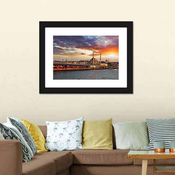 Istanbul At Dramatic Sunset Canvas Wall Art-3 Horizontal-Gallery Wrap-25" x 16"-Tiaracle