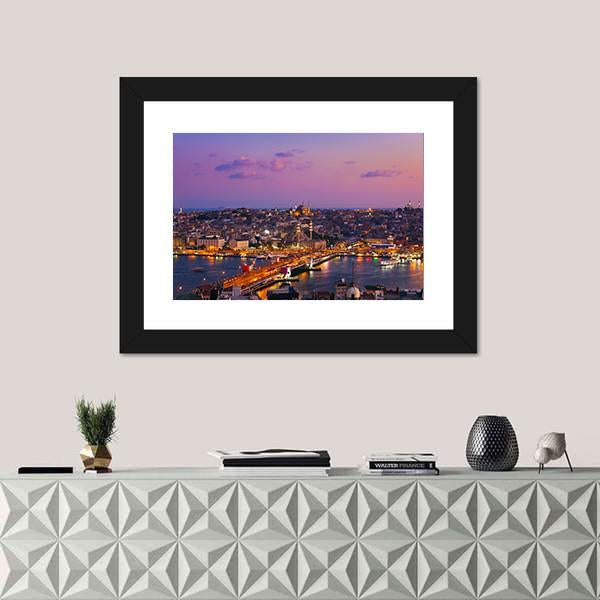Istanbul At Night Canvas Wall Art-1 Piece-Framed Print-20" x 16"-Tiaracle