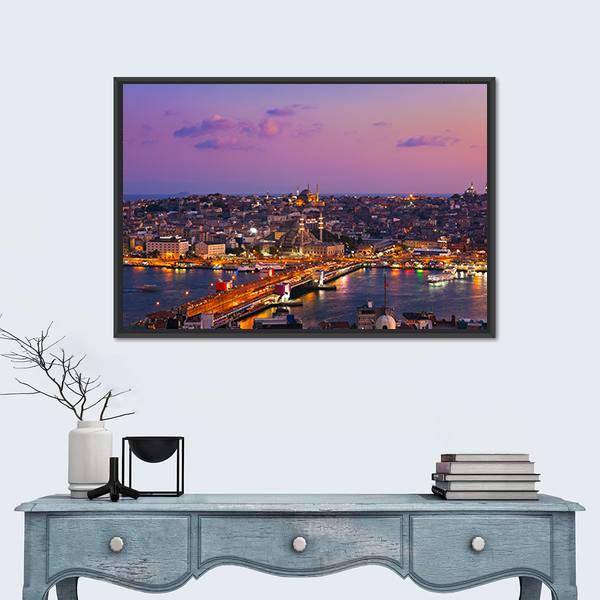 Istanbul At Night Canvas Wall Art-1 Piece-Floating Frame-24" x 16"-Tiaracle