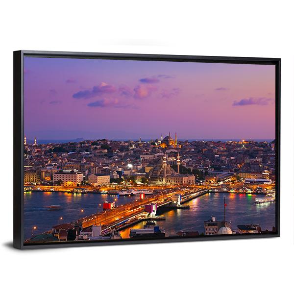 Istanbul At Night Canvas Wall Art-3 Horizontal-Gallery Wrap-25" x 16"-Tiaracle