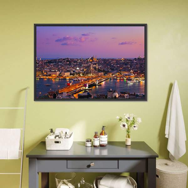 Istanbul At Night Canvas Wall Art-1 Piece-Floating Frame-24" x 16"-Tiaracle