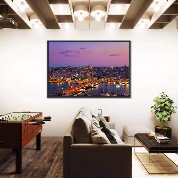 Istanbul At Night Canvas Wall Art-5 Horizontal-Gallery Wrap-22" x 12"-Tiaracle