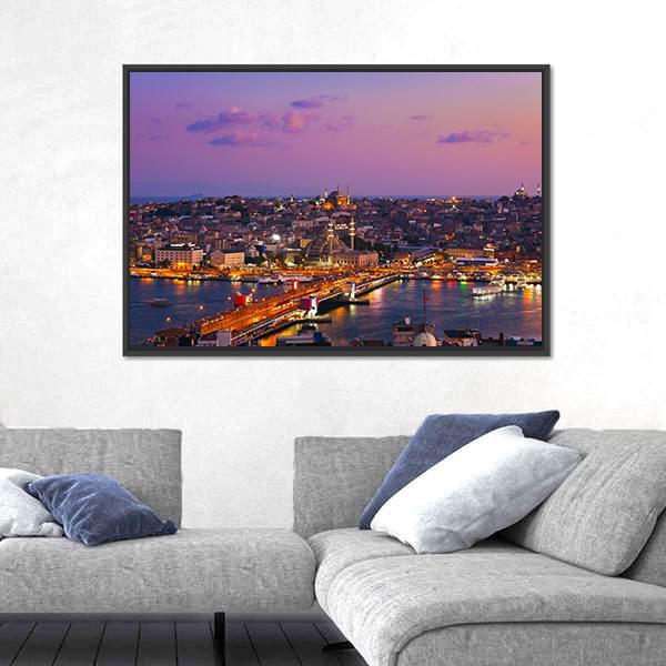 Istanbul At Night Canvas Wall Art-5 Horizontal-Gallery Wrap-22" x 12"-Tiaracle