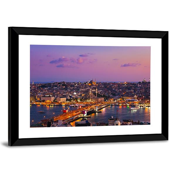 Istanbul At Night Canvas Wall Art-5 Horizontal-Gallery Wrap-22" x 12"-Tiaracle