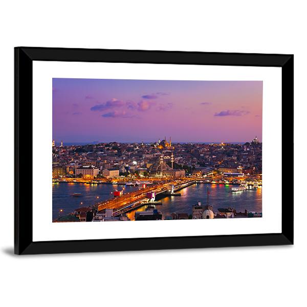 Istanbul At Night Canvas Wall Art-3 Horizontal-Gallery Wrap-25" x 16"-Tiaracle