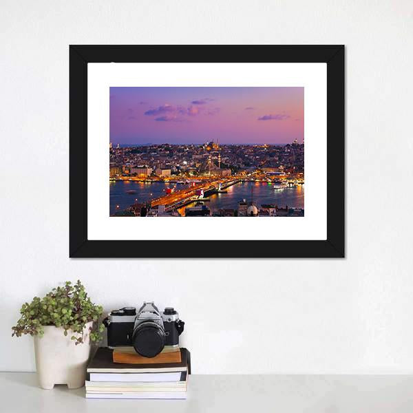 Istanbul At Night Canvas Wall Art-1 Piece-Framed Print-20" x 16"-Tiaracle