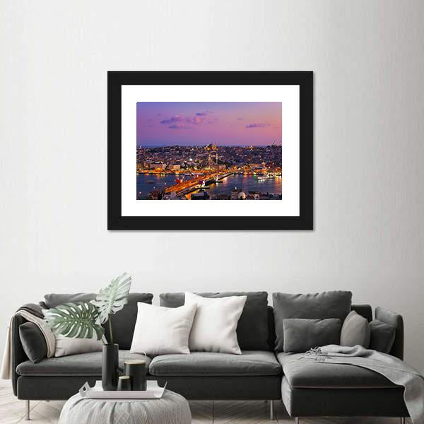 Istanbul At Night Canvas Wall Art-5 Horizontal-Gallery Wrap-22" x 12"-Tiaracle
