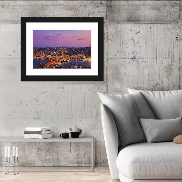 Istanbul At Night Canvas Wall Art-5 Horizontal-Gallery Wrap-22" x 12"-Tiaracle
