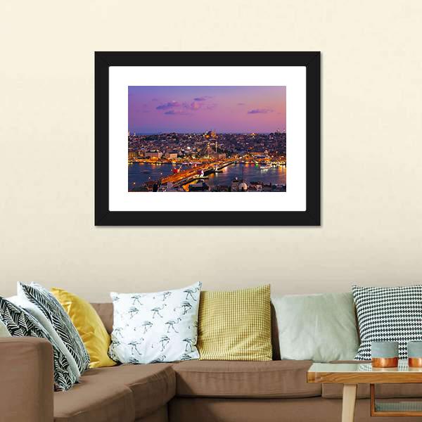Istanbul At Night Canvas Wall Art-3 Horizontal-Gallery Wrap-25" x 16"-Tiaracle