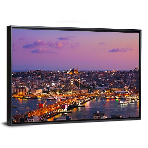 Istanbul At Night Canvas Wall Art-5 Horizontal-Gallery Wrap-22" x 12"-Tiaracle