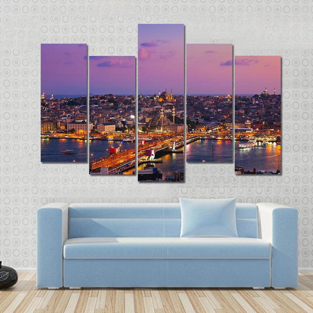 Istanbul At Night Canvas Wall Art-5 Pop-Gallery Wrap-47" x 32"-Tiaracle