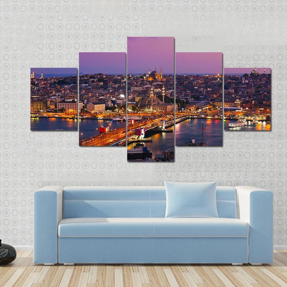 Istanbul At Night Canvas Wall Art-5 Star-Gallery Wrap-62" x 32"-Tiaracle