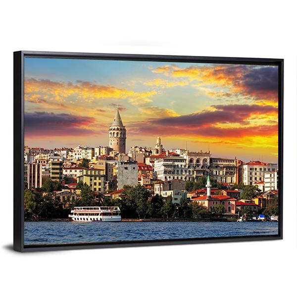 Istanbul At Sunset Canvas Wall Art-3 Horizontal-Gallery Wrap-25" x 16"-Tiaracle