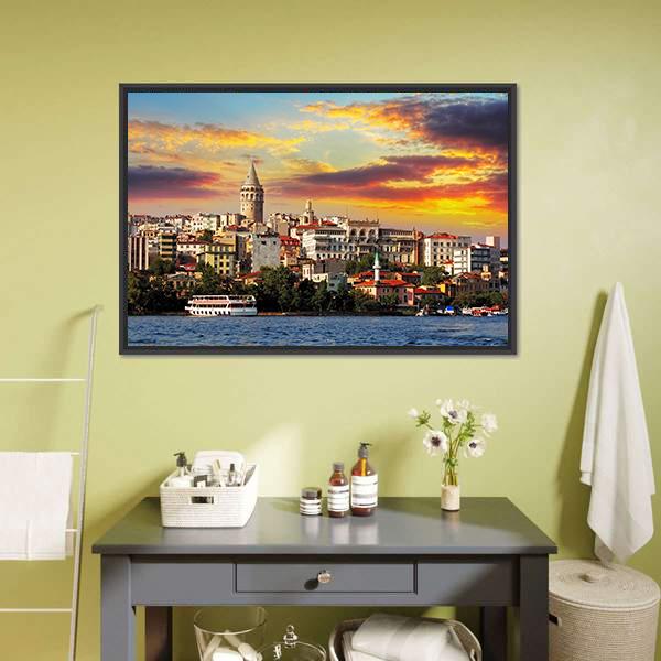 Istanbul At Sunset Canvas Wall Art-1 Piece-Floating Frame-24" x 16"-Tiaracle