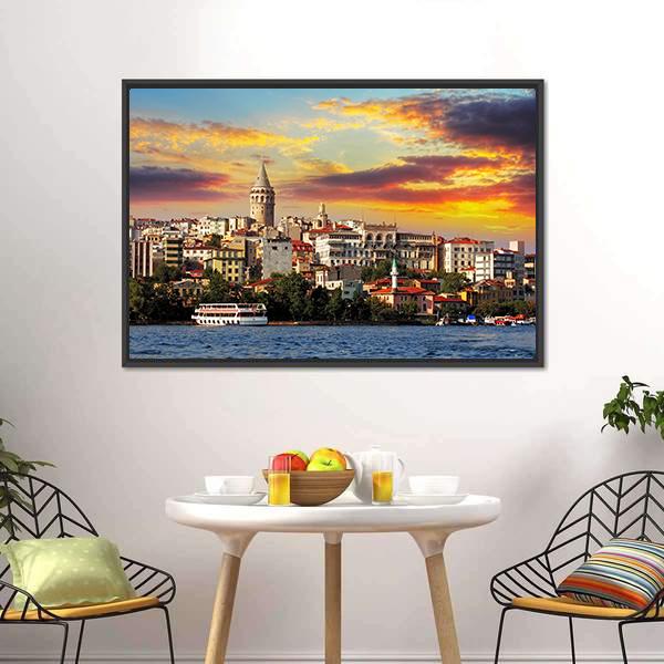 Istanbul At Sunset Canvas Wall Art-3 Horizontal-Gallery Wrap-25" x 16"-Tiaracle