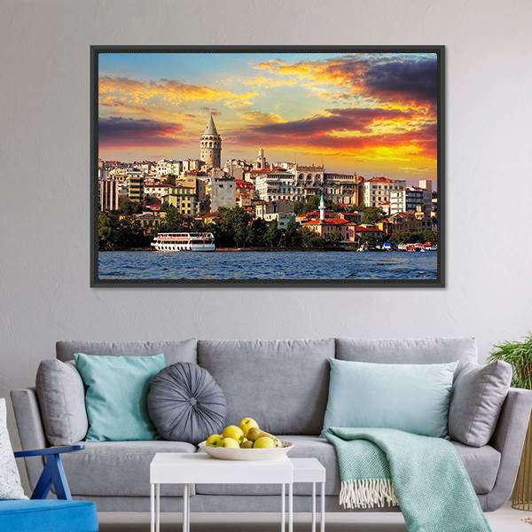 Istanbul At Sunset Canvas Wall Art-3 Horizontal-Gallery Wrap-25" x 16"-Tiaracle