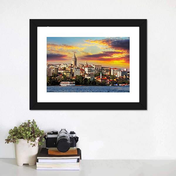 Istanbul At Sunset Canvas Wall Art-1 Piece-Framed Print-20" x 16"-Tiaracle