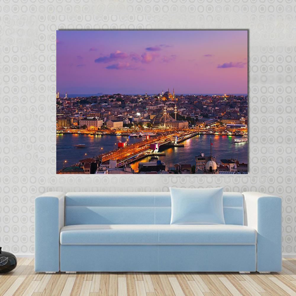 Istanbul At Night Canvas Wall Art-1 Piece-Gallery Wrap-36" x 24"-Tiaracle