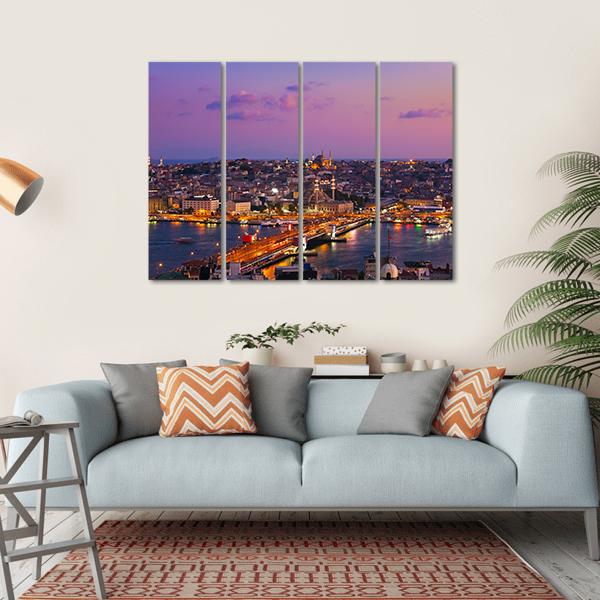 Istanbul At Night Canvas Wall Art-4 Horizontal-Gallery Wrap-34" x 24"-Tiaracle