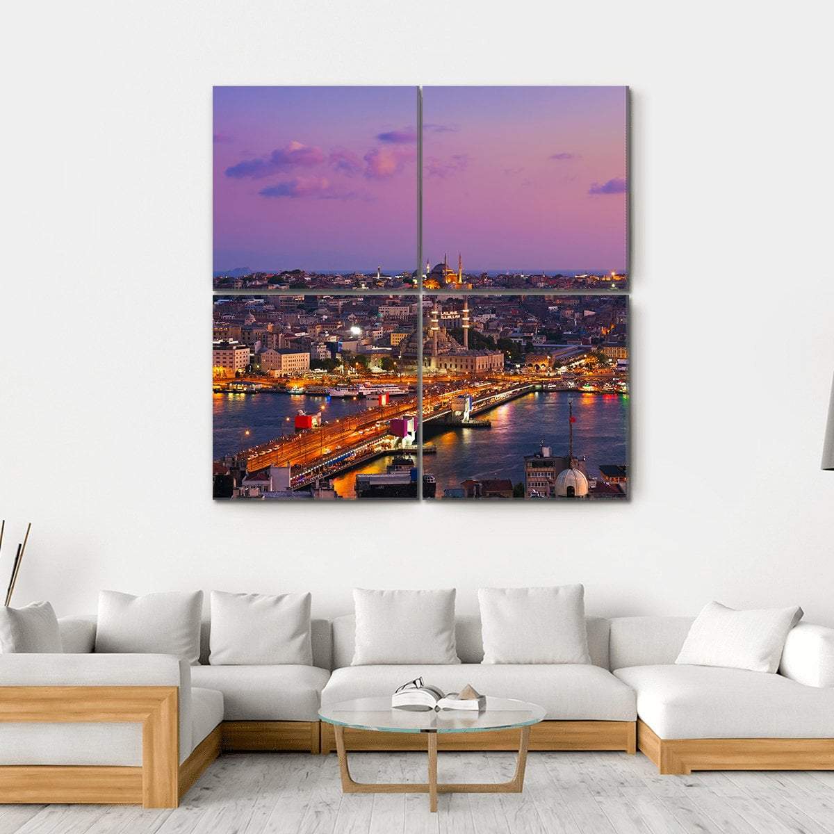 Istanbul At Night Canvas Wall Art-4 Square-Gallery Wrap-17" x 17"-Tiaracle