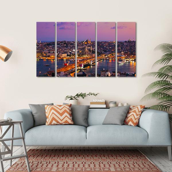 Istanbul At Night Canvas Wall Art-5 Horizontal-Gallery Wrap-22" x 12"-Tiaracle