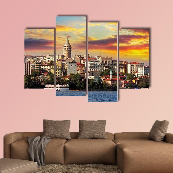 Istanbul At Sunset Canvas Wall Art-3 Horizontal-Gallery Wrap-37" x 24"-Tiaracle