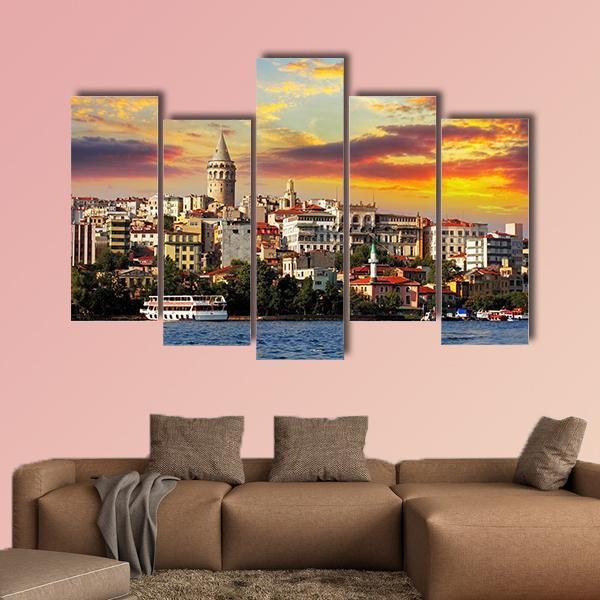 Istanbul At Sunset Canvas Wall Art-5 Pop-Gallery Wrap-47" x 32"-Tiaracle