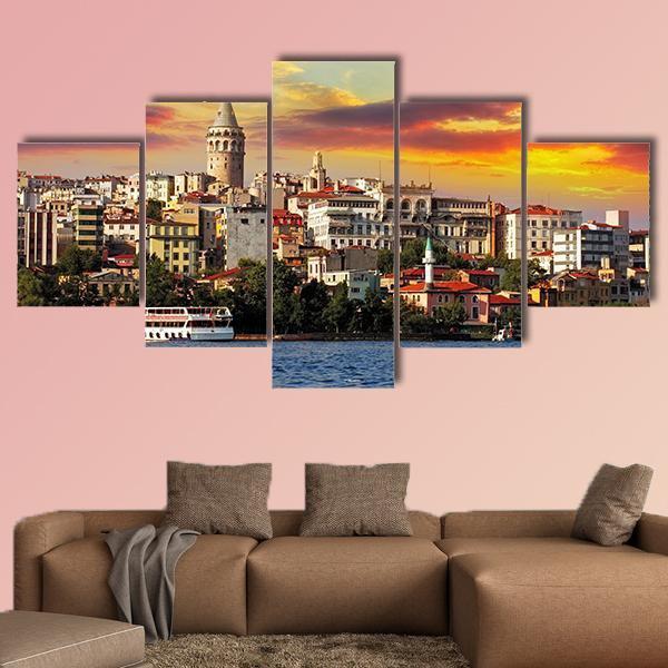 Istanbul At Sunset Canvas Wall Art-5 Pop-Gallery Wrap-47" x 32"-Tiaracle