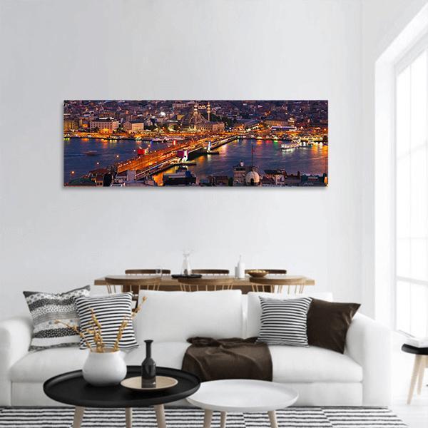 Istanbul At Night Panoramic Canvas Wall Art-1 Piece-36" x 12"-Tiaracle