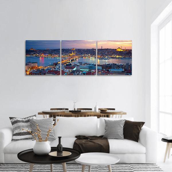 Istanbul Sunset Panoramic Canvas Wall Art-3 Piece-25" x 08"-Tiaracle