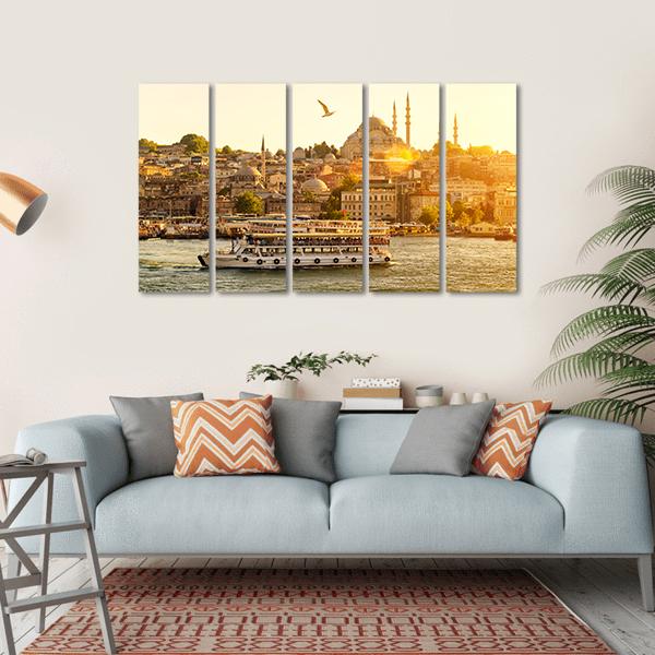 Istanbul At Sunset Turkey Canvas Wall Art-5 Horizontal-Gallery Wrap-22" x 12"-Tiaracle