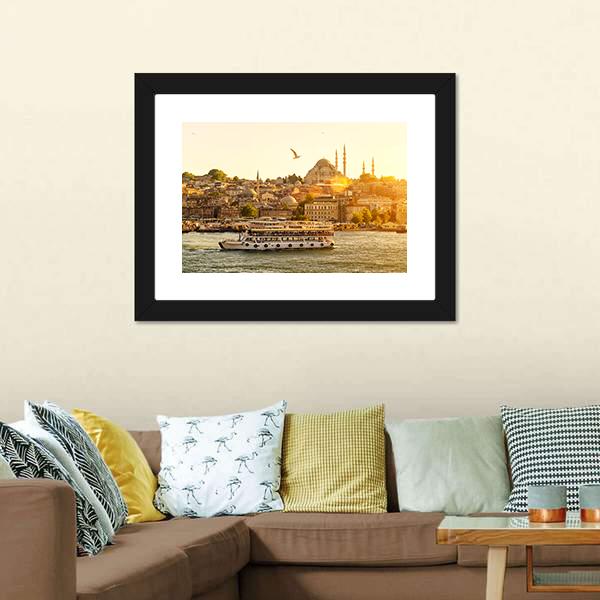 Istanbul At Sunset Turkey Canvas Wall Art-5 Horizontal-Gallery Wrap-22" x 12"-Tiaracle