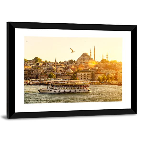 Istanbul At Sunset Turkey Canvas Wall Art-3 Horizontal-Gallery Wrap-25" x 16"-Tiaracle