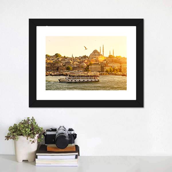 Istanbul At Sunset Turkey Canvas Wall Art-1 Piece-Framed Print-20" x 16"-Tiaracle