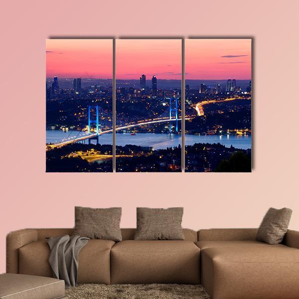 Bosporus Bridge On Sunset Canvas Wall Art-3 Horizontal-Gallery Wrap-37" x 24"-Tiaracle
