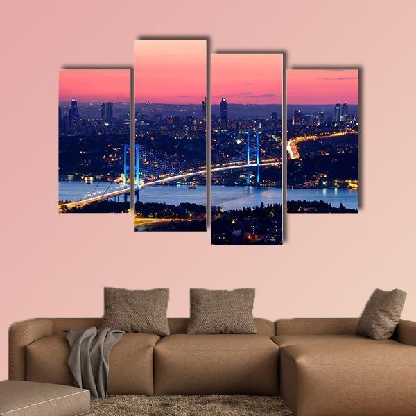 Bosporus Bridge On Sunset Canvas Wall Art-4 Pop-Gallery Wrap-50" x 32"-Tiaracle