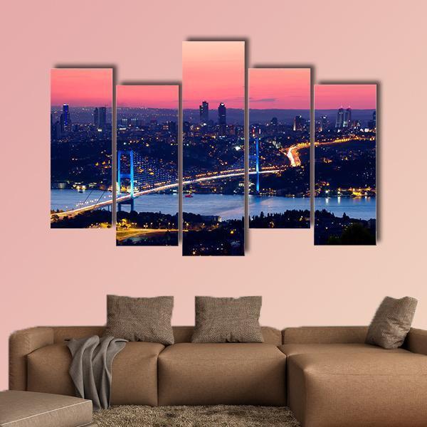 Bosporus Bridge On Sunset Canvas Wall Art-5 Pop-Gallery Wrap-47" x 32"-Tiaracle