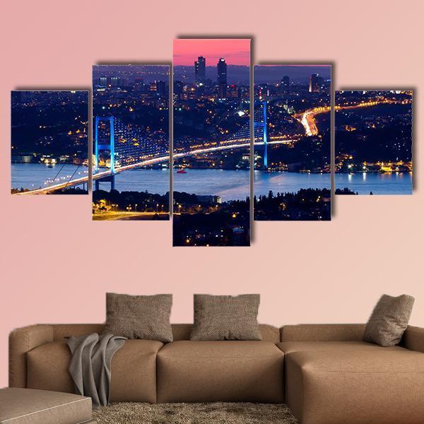 Bosporus Bridge On Sunset Canvas Wall Art-5 Star-Gallery Wrap-62" x 32"-Tiaracle