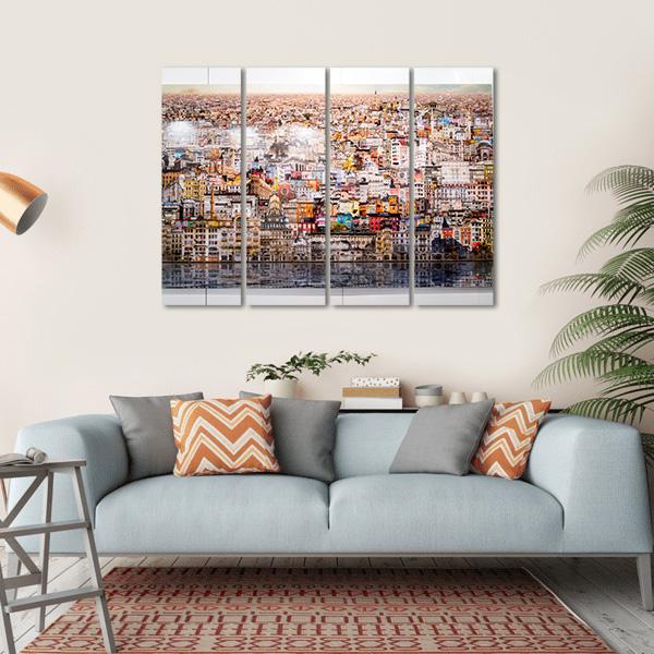 Istanbul In The Piece Of Art Canvas Wall Art-4 Horizontal-Gallery Wrap-34" x 24"-Tiaracle
