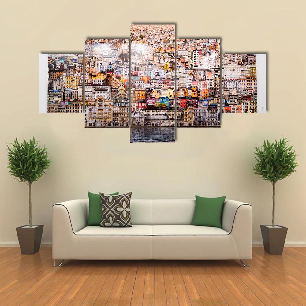 Istanbul In The Piece Of Art Canvas Wall Art-5 Star-Gallery Wrap-42" x 21"-Tiaracle