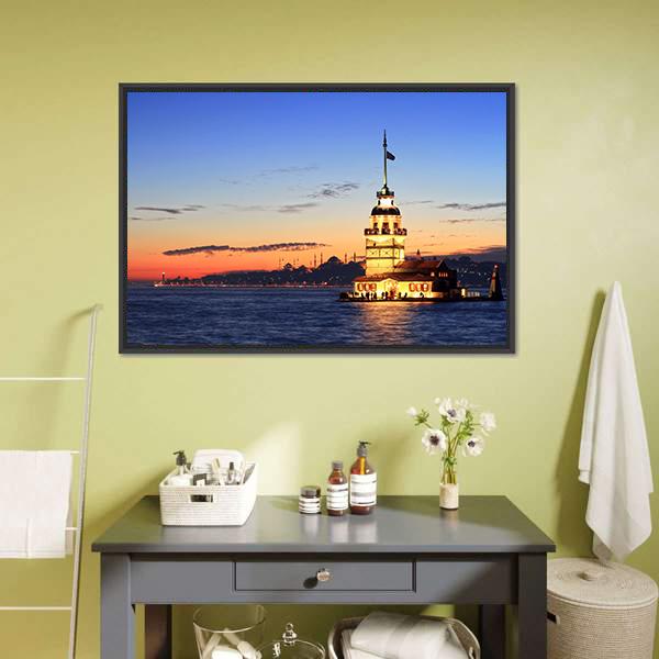 Istanbul Maiden Tower Canvas Wall Art-1 Piece-Floating Frame-24" x 16"-Tiaracle