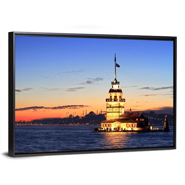Istanbul Maiden Tower Canvas Wall Art-3 Horizontal-Gallery Wrap-25" x 16"-Tiaracle