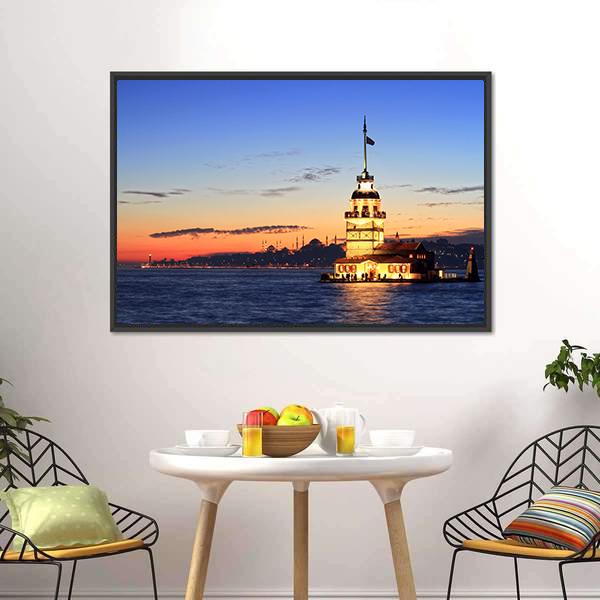 Istanbul Maiden Tower Canvas Wall Art-5 Horizontal-Gallery Wrap-22" x 12"-Tiaracle