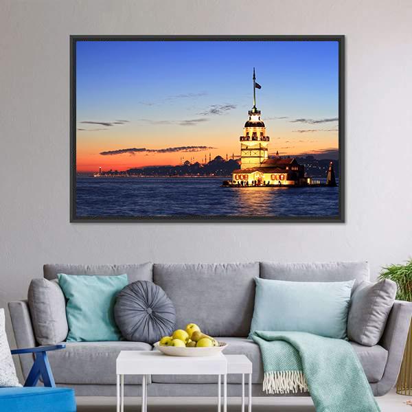 Istanbul Maiden Tower Canvas Wall Art-3 Horizontal-Gallery Wrap-25" x 16"-Tiaracle