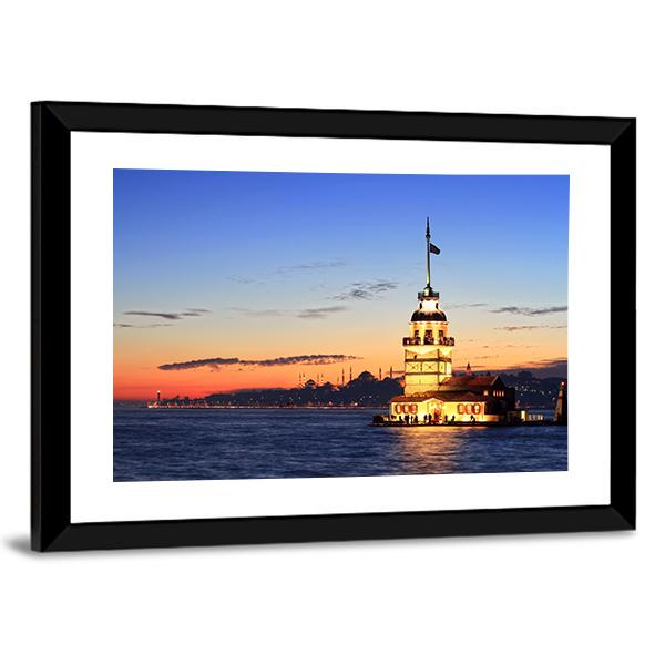 Istanbul Maiden Tower Canvas Wall Art-5 Horizontal-Gallery Wrap-22" x 12"-Tiaracle