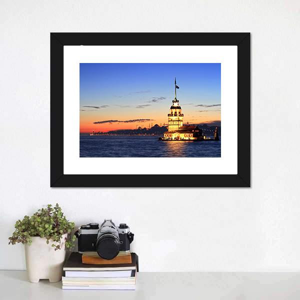 Istanbul Maiden Tower Canvas Wall Art-1 Piece-Framed Print-20" x 16"-Tiaracle