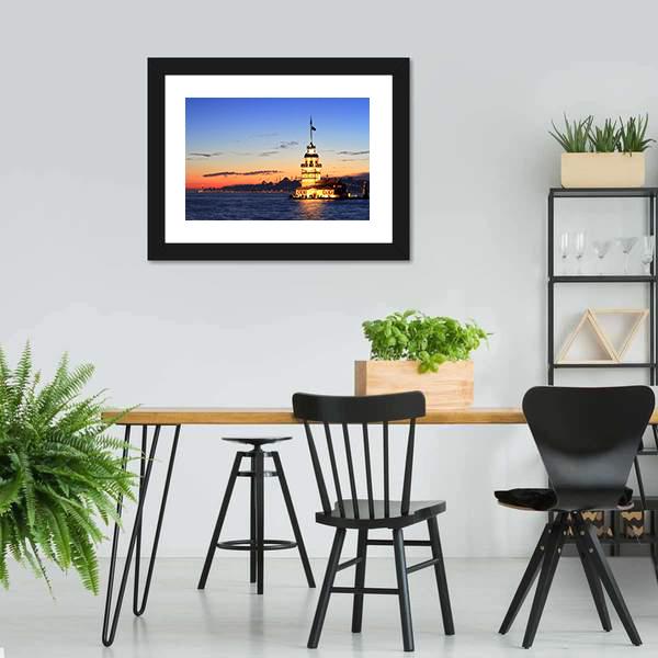 Istanbul Maiden Tower Canvas Wall Art-5 Horizontal-Gallery Wrap-22" x 12"-Tiaracle