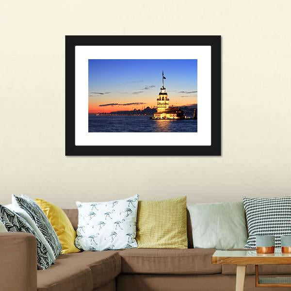 Istanbul Maiden Tower Canvas Wall Art-5 Horizontal-Gallery Wrap-22" x 12"-Tiaracle