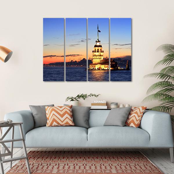 Istanbul Maiden Tower Canvas Wall Art-4 Horizontal-Gallery Wrap-34" x 24"-Tiaracle