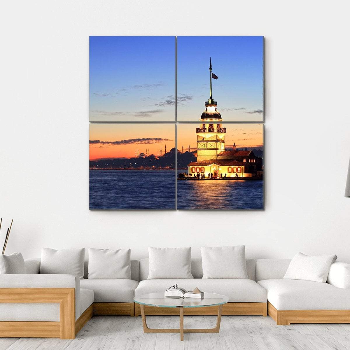 Istanbul Maiden Tower Canvas Wall Art-4 Square-Gallery Wrap-17" x 17"-Tiaracle